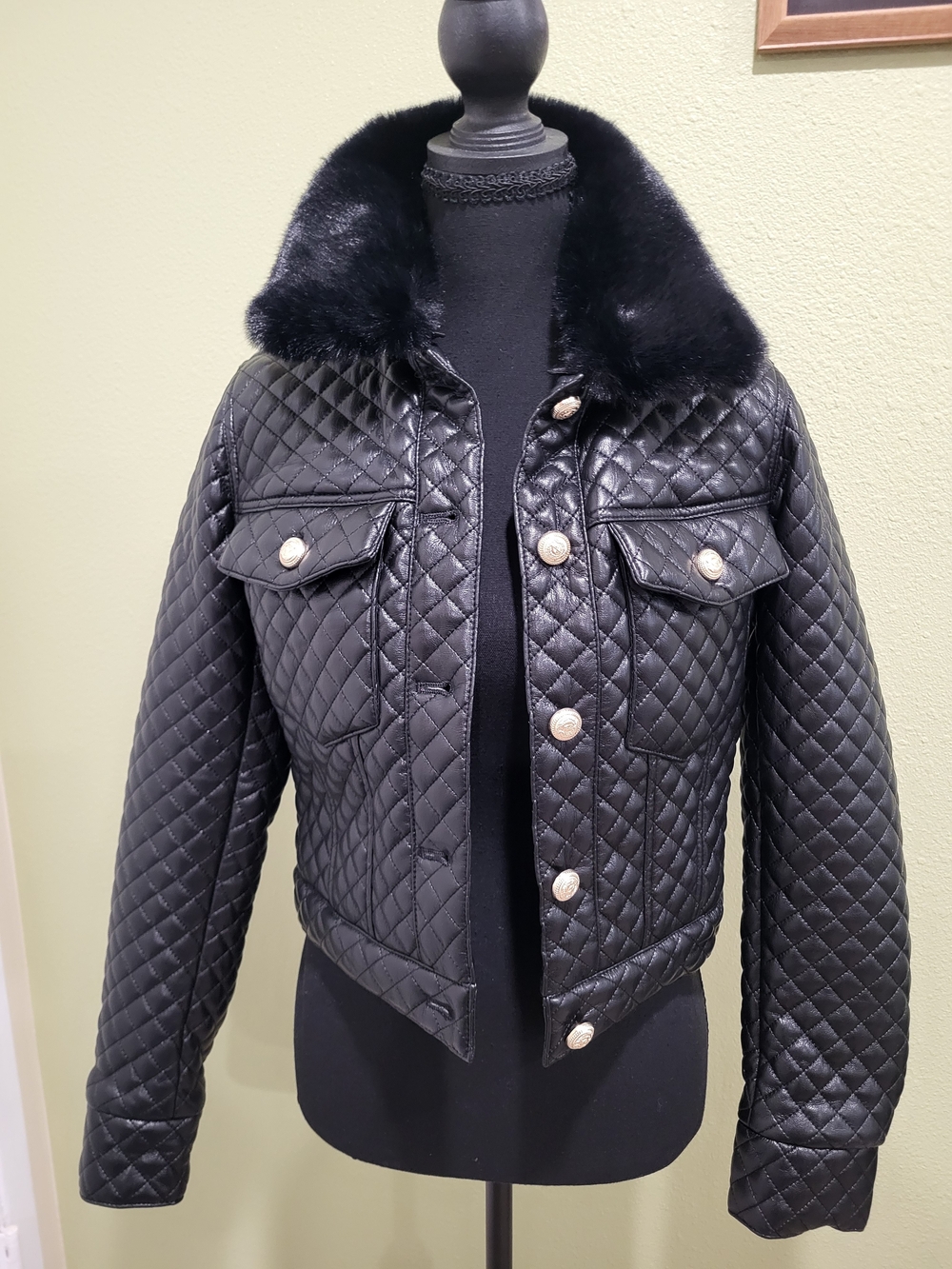 Generation Love Phoenix Quilted Faux Leather Jacket w/Faux-Fur Collar.